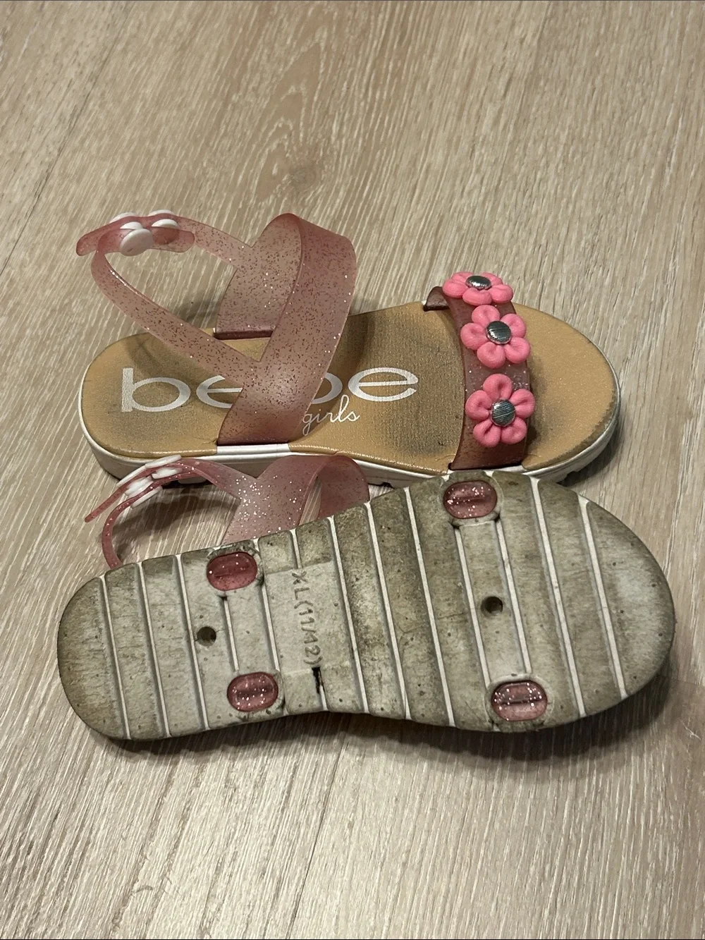 Bebe Little Girls Pink Floral Strap Sandals Sz XL 11/12